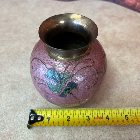 Solid Brass Hand Painted Cloisonne Enamel Vase - Picture 10 of 13